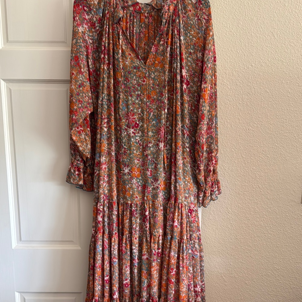 Free People Vibrant Long Sleeve Dress in Red and Pink